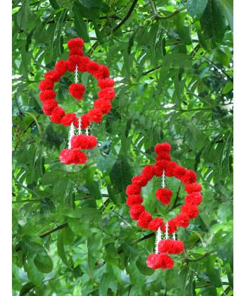 Crunchy Fashion Artificial Red Flowers Hanging Garland Torans With Bells CFAF0056